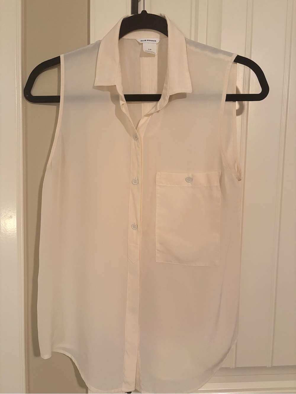 Club Monaco Cream Sleeveless Button Front Blouse with Neutral Accents 100% Silk